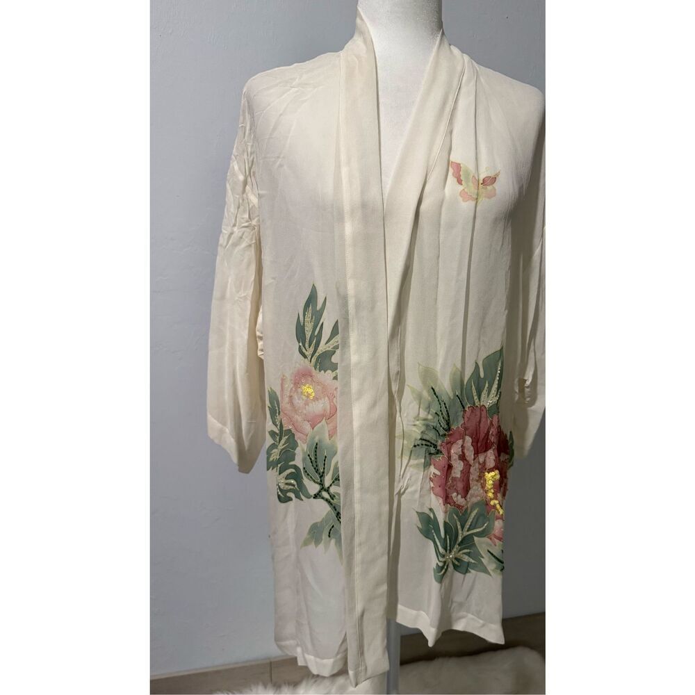 Drapers & Damon’s 100% silk beaded top open front OS